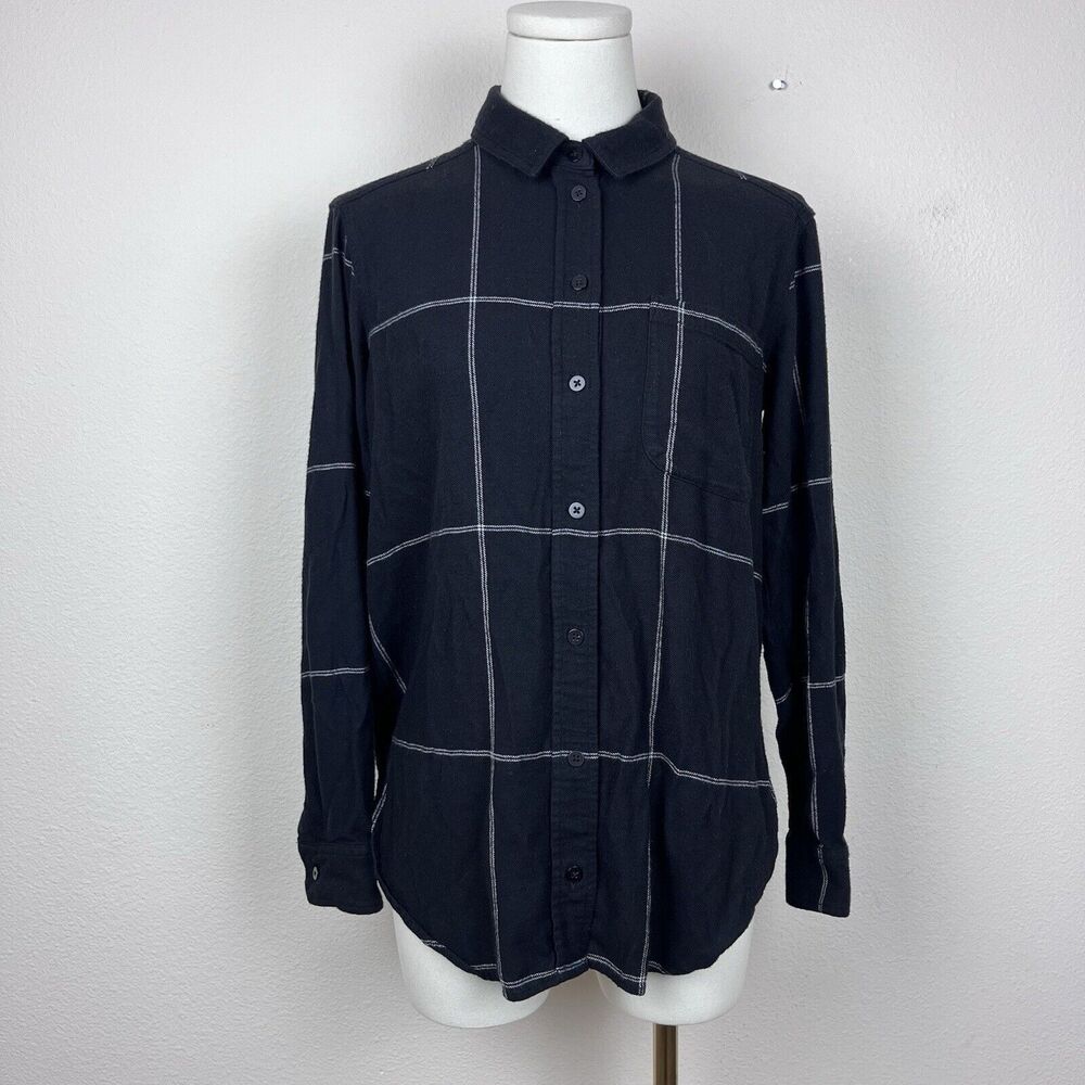 Athleta Shirt Womens Extra Small Button Grid Plaid Casual Everyday Travel Black
